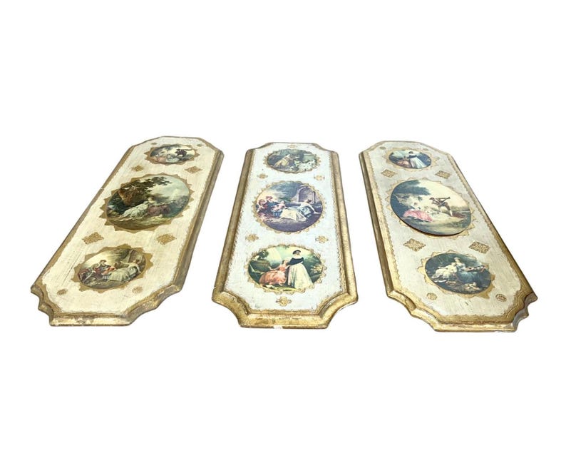 Vintage 1950s 60s Florentine Italian Wood Wall Hangings Plaques Set of ...
