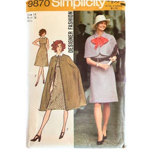 Vintage UNCUT 1972 Simplicity Misses&#39; Dress, Cape, and Capelet Pattern 9870 // Size 14 (36&quot; Bust)