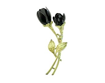 Vintage 1950s 60s Black Tulips Brooch Pin