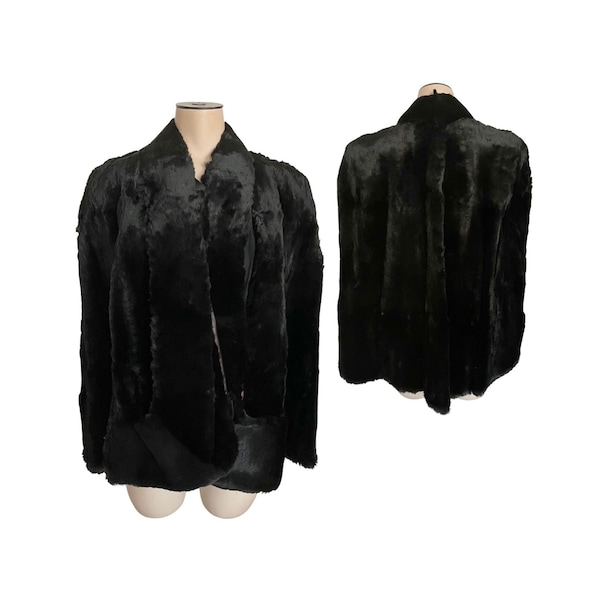 Vintage 1940s 50s Black Fur Cape Jacket Gold & Co. Lincoln, Nebraska // One Size Fits Most