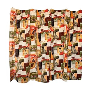 Vintage 1970s Orange Brown Green Travel Print Curtains 4 Panels