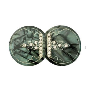 Vintage 1920s 30s Bakelite Faux Green Marble Two Piece Sash Belt Buckle