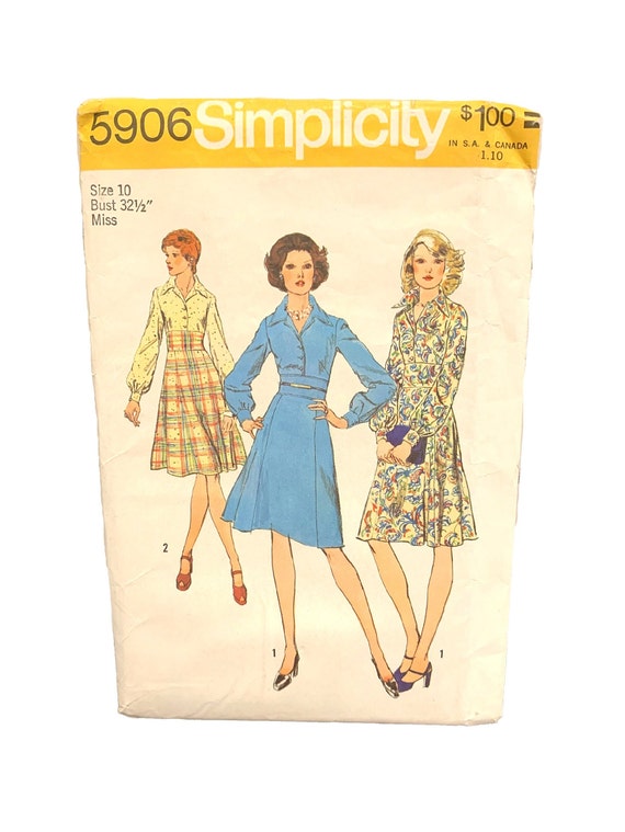 Vintage UNCUT 1973 Simplicity Misses' Dress Pattern 5906 Size 10