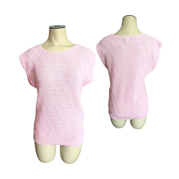 Vintage 1980s King's Sportswear Misses' Pink Polyester Acrylic Sleeveless Sweater // Size S M L