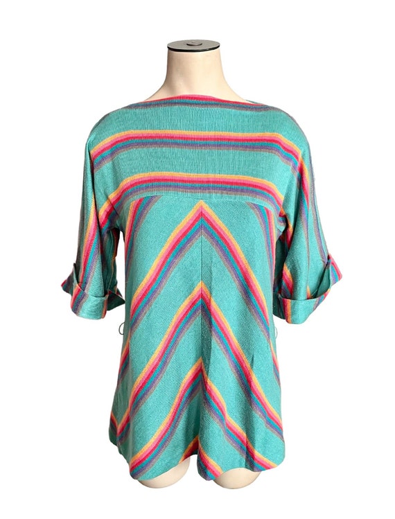 Vintage 1970s Misses' Aileen Turquoise Yellow Tea… - image 2