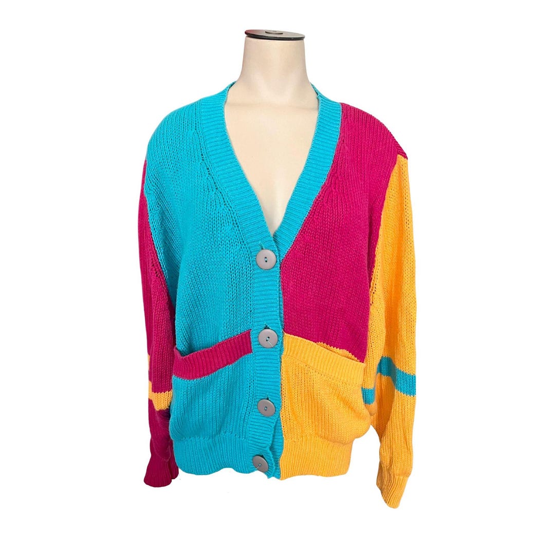 Vintage Late 80s Early 90s Laura Scott Colorblock Cardigan // Size ...