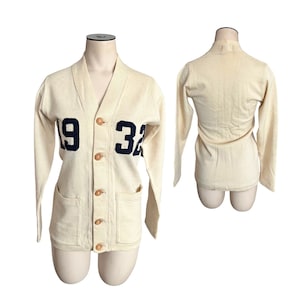 Vintage Antique "1932" O'Shea Knitting Mills Athletic Wear Cardigan Sweater // Size Misses' XS Youth L