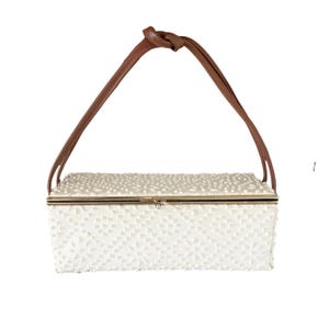 Vintage 1960s Rectangular Box Style Purse Handbag White Vinyl Puffy Design