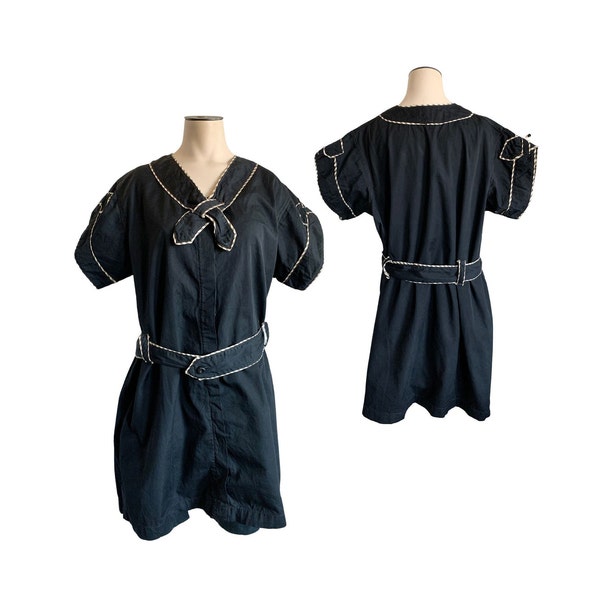 Vintage Antique 1910s Misses' Swim Easy by Myer's Mfg. Co. Black Cotton Swim Dress Swimsuit Bathing Dress // S M L