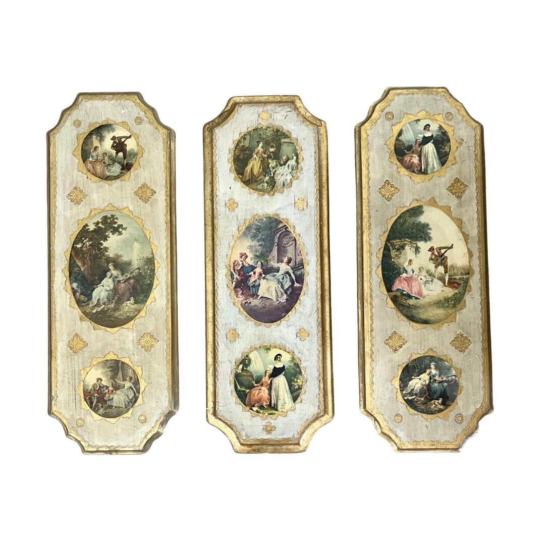 Vintage 1950s 60s Florentine Italian Wood Wall Hangings Plaques Set of ...