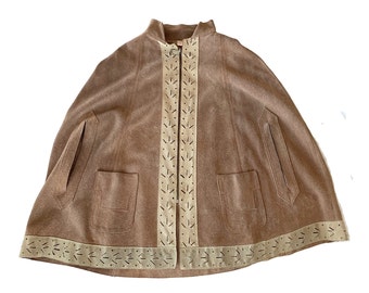 Cape Ayala en daim marron clair pour dames vintage des années 1960 et 70//Taille unique