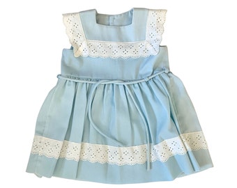 Vintage 1960s Fischel Toddler Girls' Blue Sleeveless Dress with Eyelet Trim // 3T 4T