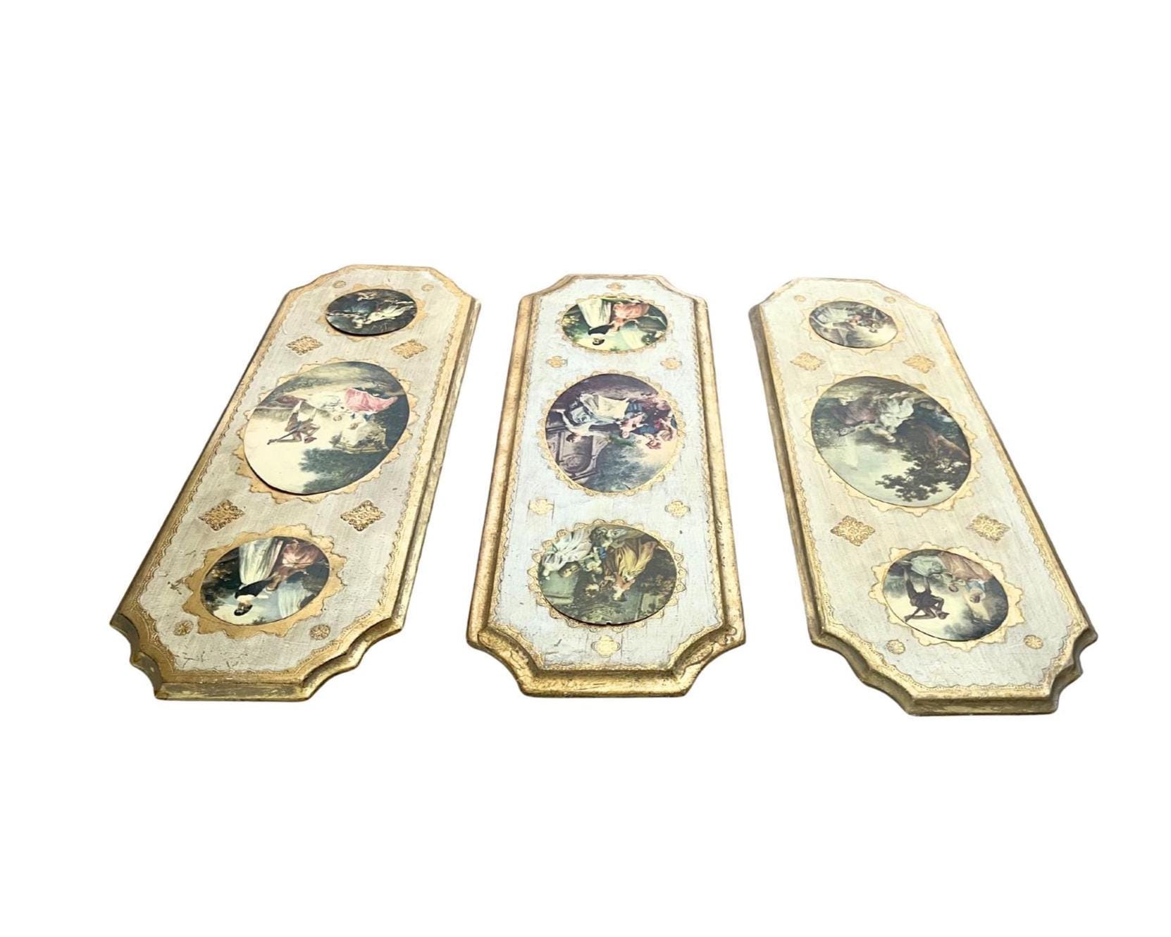 Vintage 1950s 60s Florentine Italian Wood Wall Hangings Plaques Set of ...