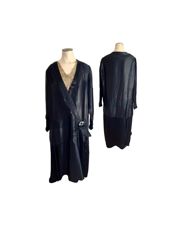 Vintage 1920s 30s Misses' Black Satin Long Sleeve