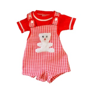 Set di tutina corta e maglietta per neonati Carter's Infant vintage anni '60-'70, orsetto rosso e bianco // 6 mesi
