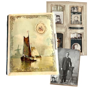 Antique Late 1800s Celluloid Cover Photo Album Containing Photographs, Etc.