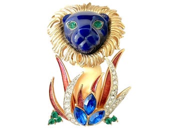 Vintage Hattie Carnegie Lion in the Grass Brooch Jungle Series 