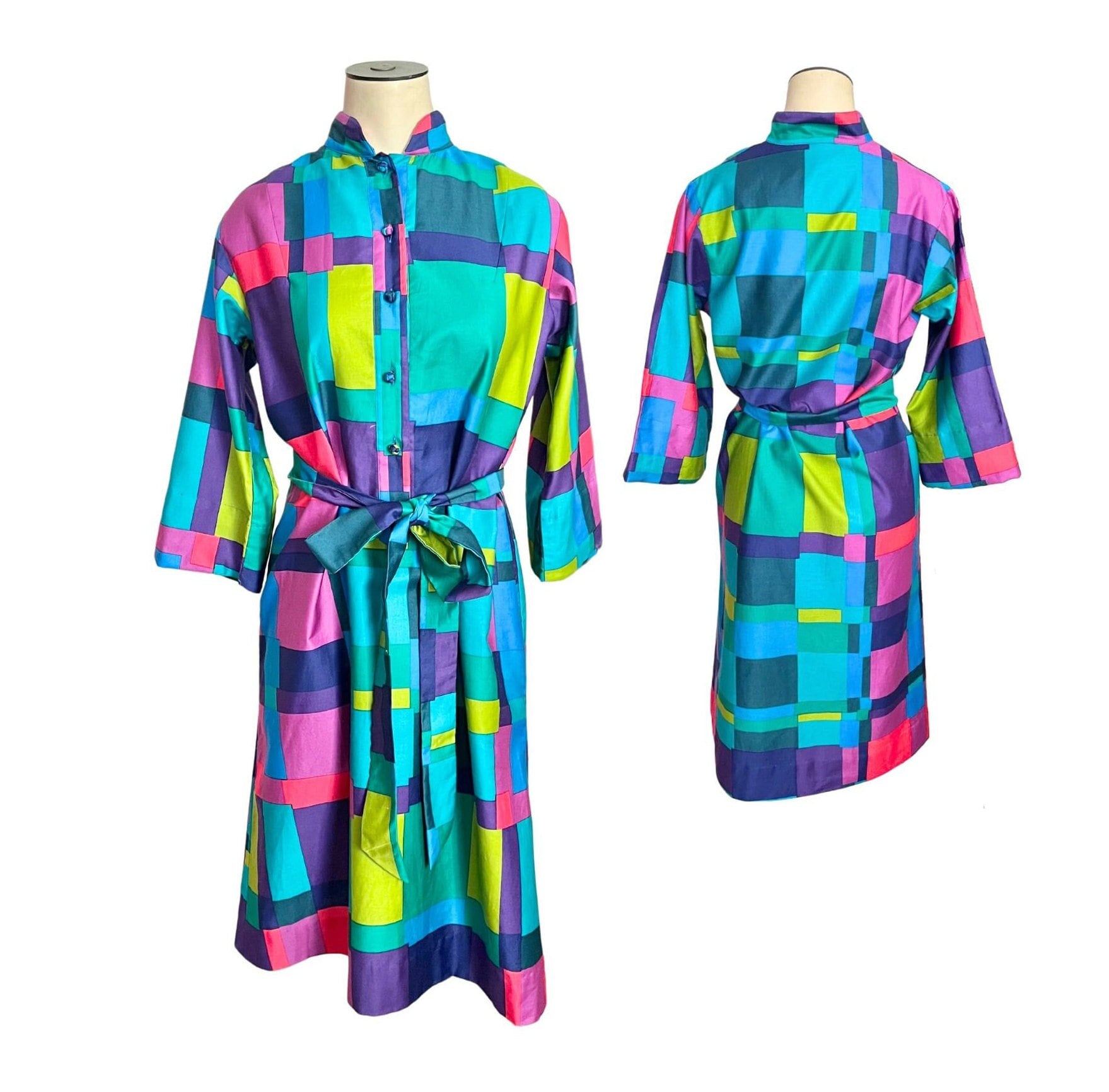 70s Catherine Ogust Rainbow Dress | S-M - Lucky Vintage