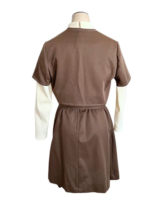 Vintage 1960s 70s Misses' Brown and Cream Polyest… - image 4