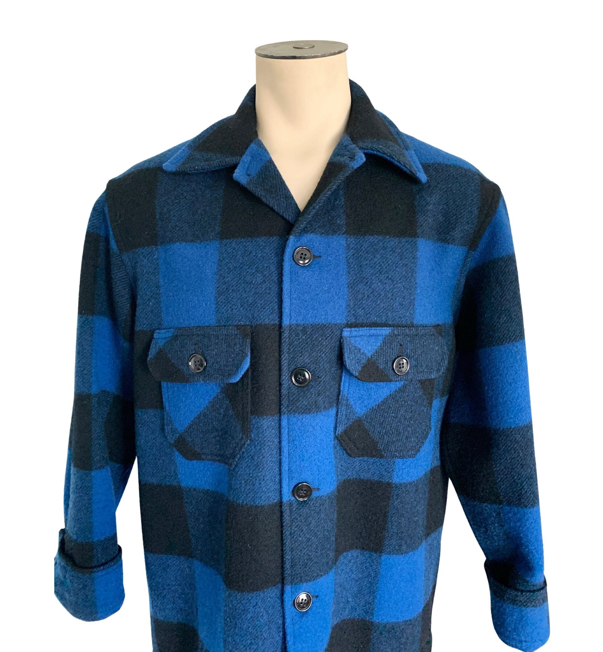 Vintage 1960s 70s Men's' Bemidji Woolen Mills Blue Buffalo Plaid