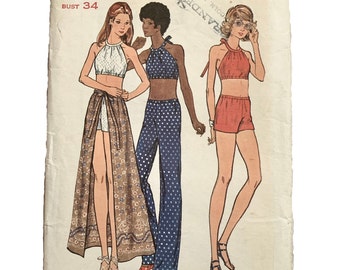 Vintage UNCUT 1970s Butterick Misses' Top, Pants, Shorts & Skirt