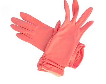 Vintage 1950s 60s NEW Old Stock Van Raalte Pink Washable Nylon Gloves