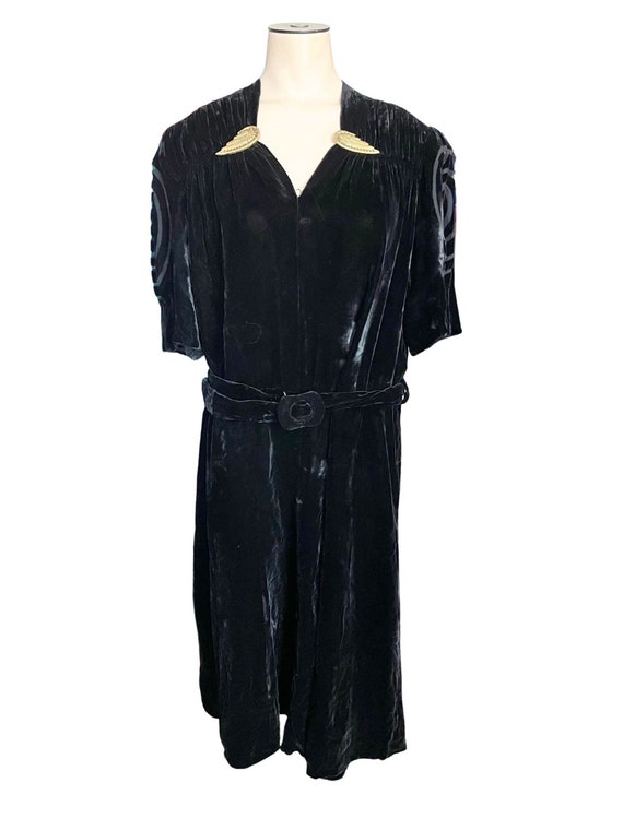 Vintage Antique 1920s 30s Black Velvet Dress with 