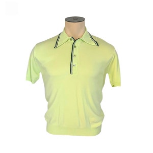 Vintage 1960s Men's Ban-Lon Tops All Lime Green Nylon Polo Shirt // Size Small Medium