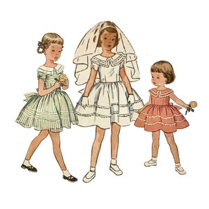 Vintage 1950er Jahre Einfachheit Mädchenkleid Schnittmuster 3567 Größe 6 (24&quot;Brust)