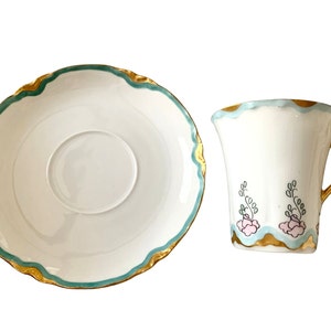 Vintage Set of 6 1920s 30s Hutschenreuther Selb. Bavaria Porcelain Coffee Cups and Saucers Art Deco
