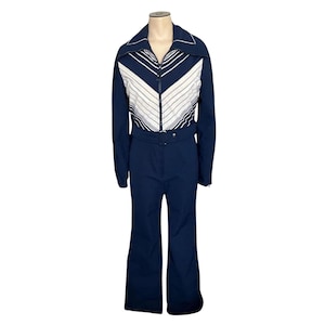 Vintage 1970s Kitex Misses&#39; Blue and White Snowsuit Ski Suit // Size XS