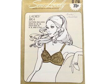 Sew Lovely B70 1970s Misses Ladies Designer Bra Pattern Sizes 32