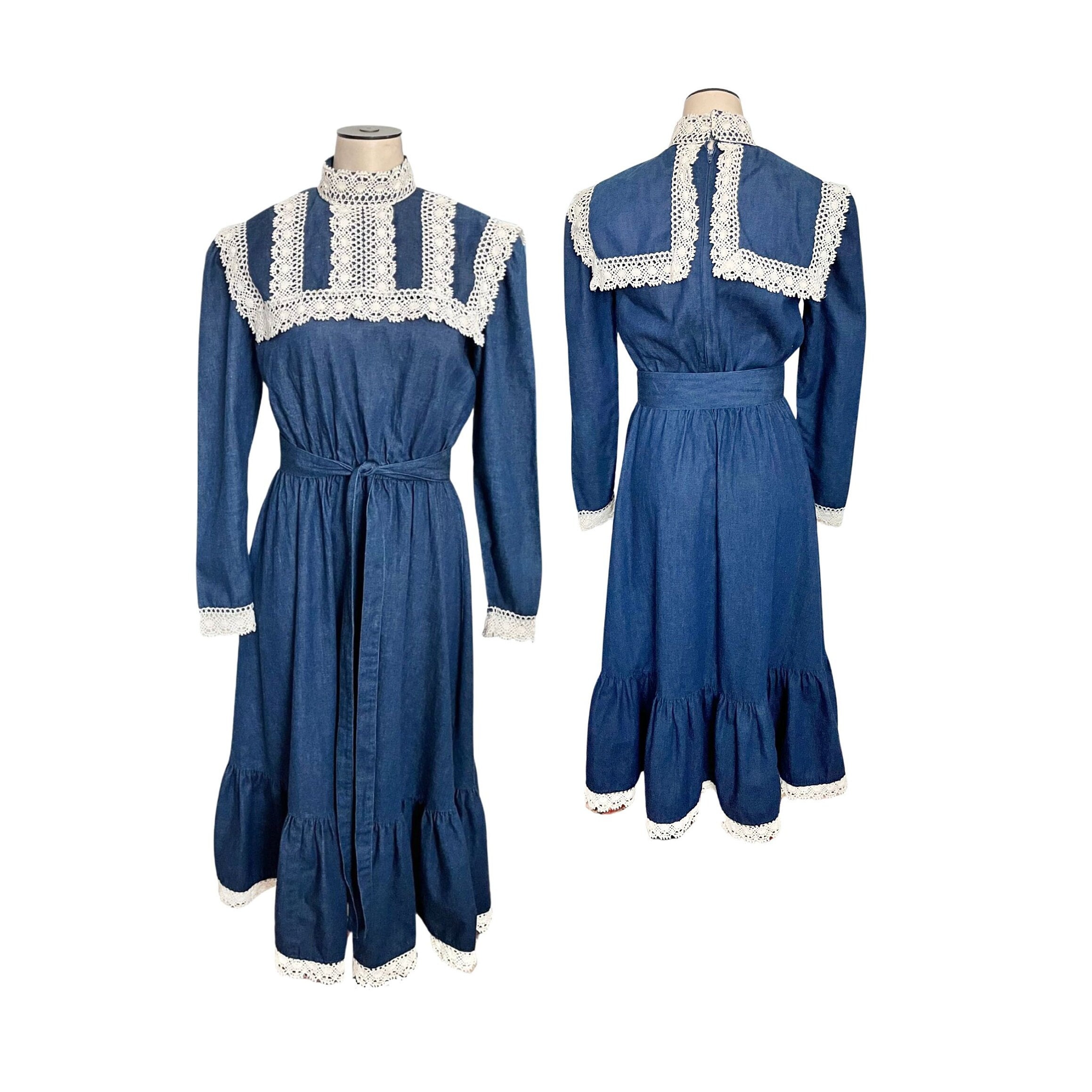 Lace Trimmed Chambray Dress