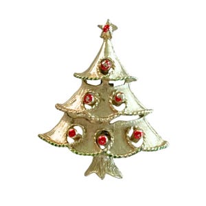Vintage Christmas Brooch Pin Christmas Tree with Ornaments Silver Tone
