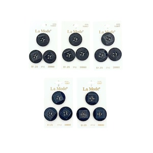 Conjunto vintage de 15 botões redondos estilo Art Déco da La Mode, azul marinho, com encaixe quadrado, da década de 1960, novos, estoque antigo // 7/8" de diâmetro