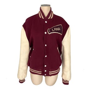 Vintage 1970s Women's High School Wool and Leather Letter Jacket "Waverly Varsity"  // Size 42" Chest