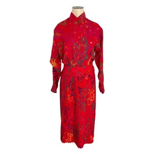 Vintage 1980s Kenzo Paris Misses&#39; Red Paisley Wool Blouse and Skirt Set // Size Small 4 6