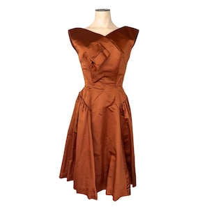 Vintage 1960s Misses&#39; Chocolate Brown Satin Cocktail Dress // XS 0 2