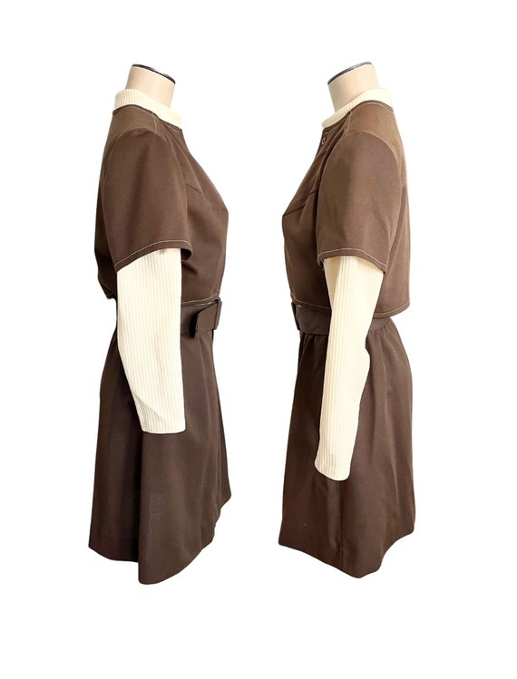 Vintage 1960s 70s Misses' Brown and Cream Polyest… - image 3