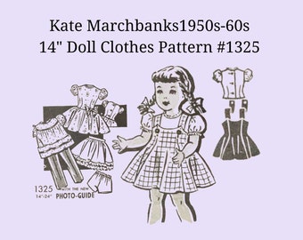 Vintage 1950s Kate Marchbanks Mail Order Doll Clothing Pattern 1325 // Size 14" Tall