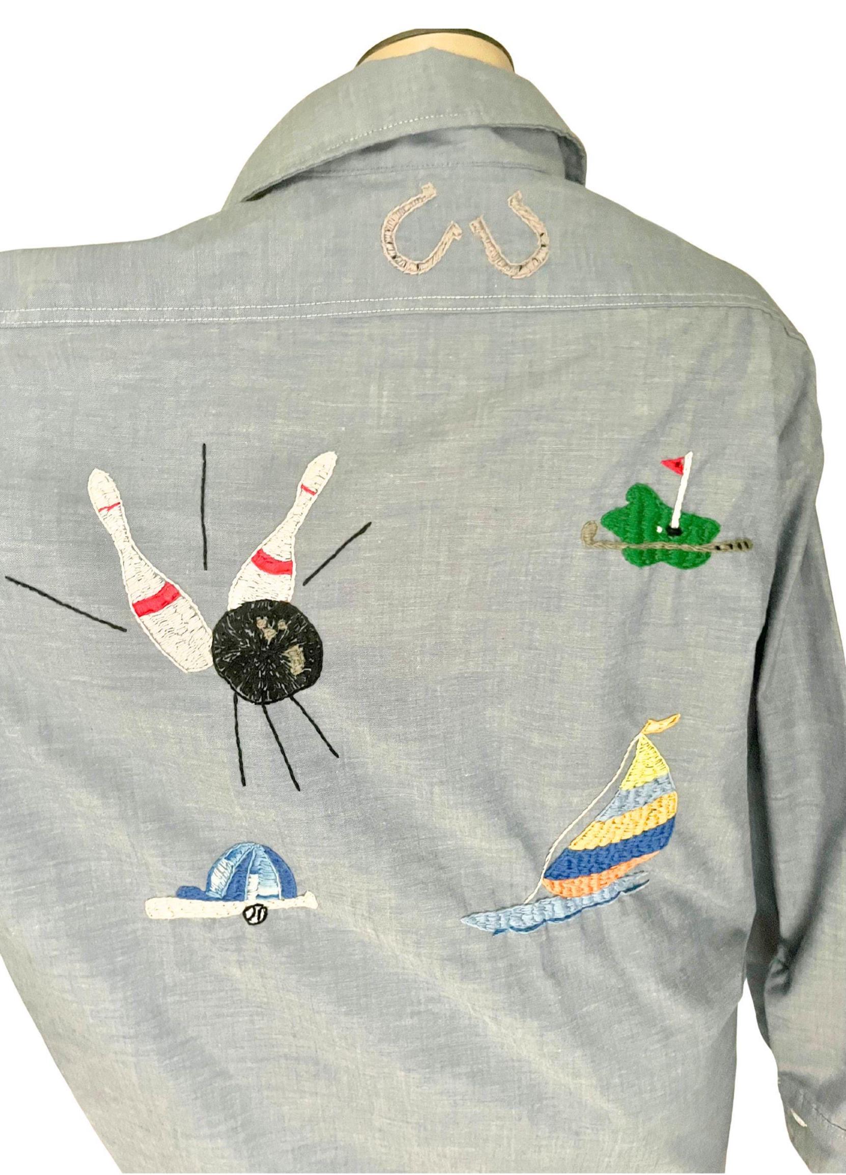 Vintage 1970s Hand Embroidered Cotton JC Penney Big Mac Chambray