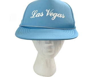 Vintage 1970s 80s Las Vegas Souvenir Snap Back Cap Light Blue