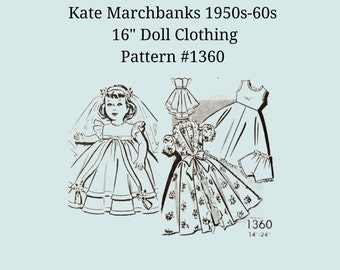 Vintage 1950s Kate Marchbanks Mail Order Doll Clothing Pattern 1360 // Size 16" Tall