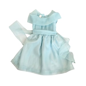 Vintage 1960s Girls' Blue Organza Boatneck Dress // Size 6 7 8