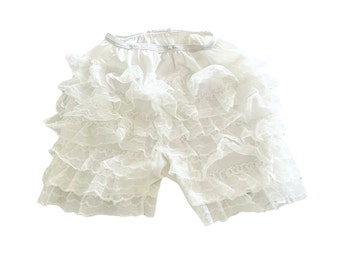 Vintage 1950s 60s Girls' Sears White Nylon Pettipants Ruffled Nylon Bloomers  // Size Small 4 5