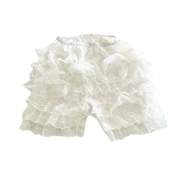 Vintage 1950s 60s Girls' Sears White Nylon Pettipants Ruffled Nylon Bloomers  // Size Small 4 5