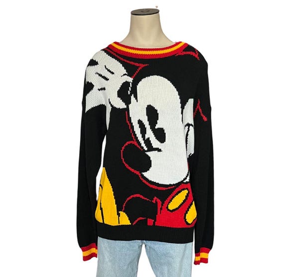 Vintage 1980s 90s Mickey & Co. Misses' Black White Red Sweater