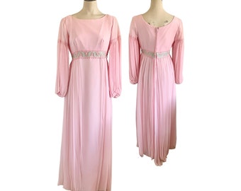 Vintage 1970s Misses' Full Length Pink Organza Gown Maxi Dress // XS 0 2 4