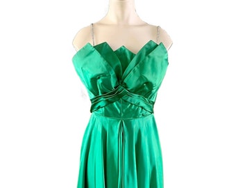 Vintage 1950s 60s Fred Perlberg Dance Originals Emerald Green Satin Dress  // XXS 00