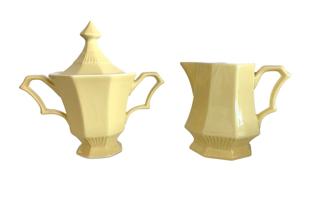 Vintage 1970s Yellow Independence Ironstone Japan Cream and Sugar Set